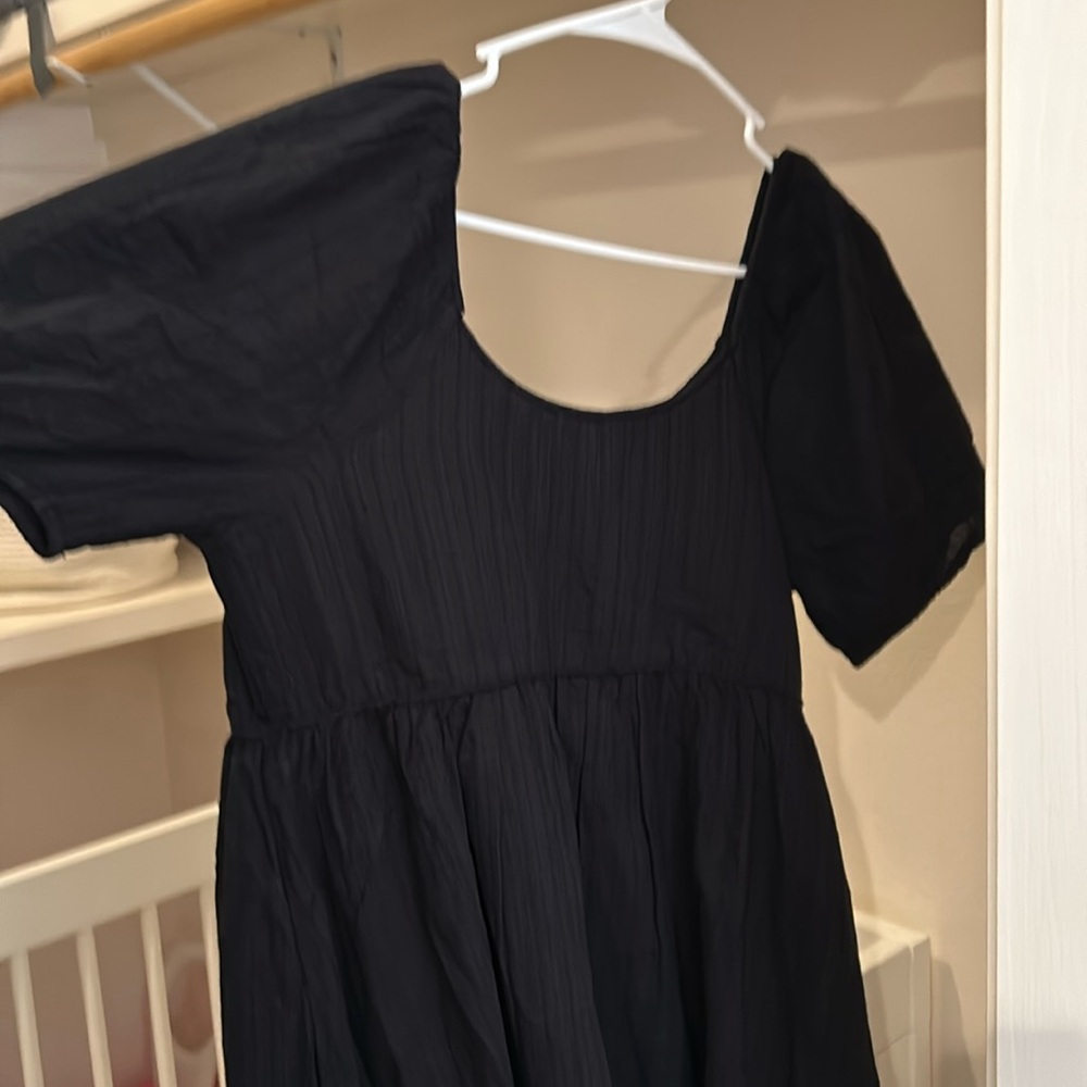 Hatch Black Puff Sleeve Midi Dress